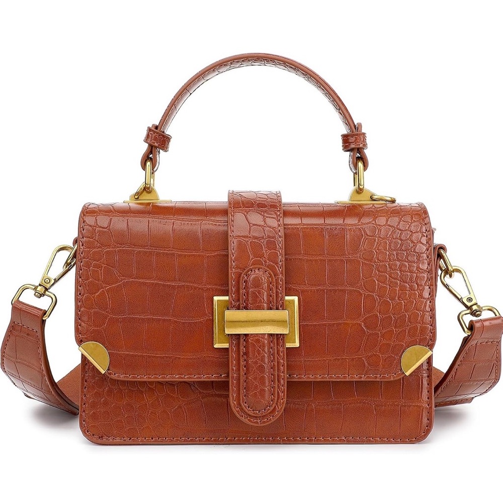 Chic Tan Crocodile Pattern Crossbody Bag